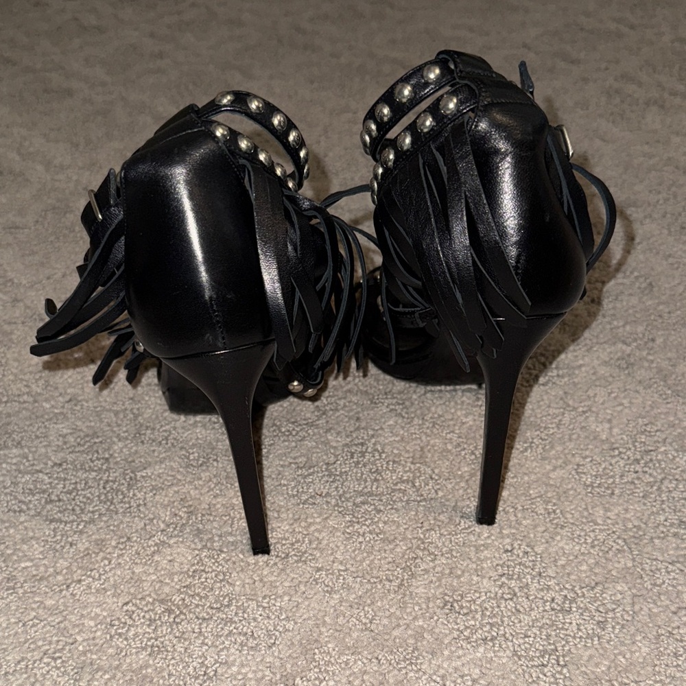 Saint Laurent blk Leather Fringe silver Studded Women's Sandals size 36 - Picture 3 of 5